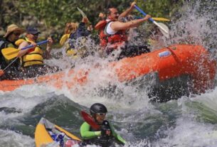 Adventurous Sports - River Rafting By Group of People.